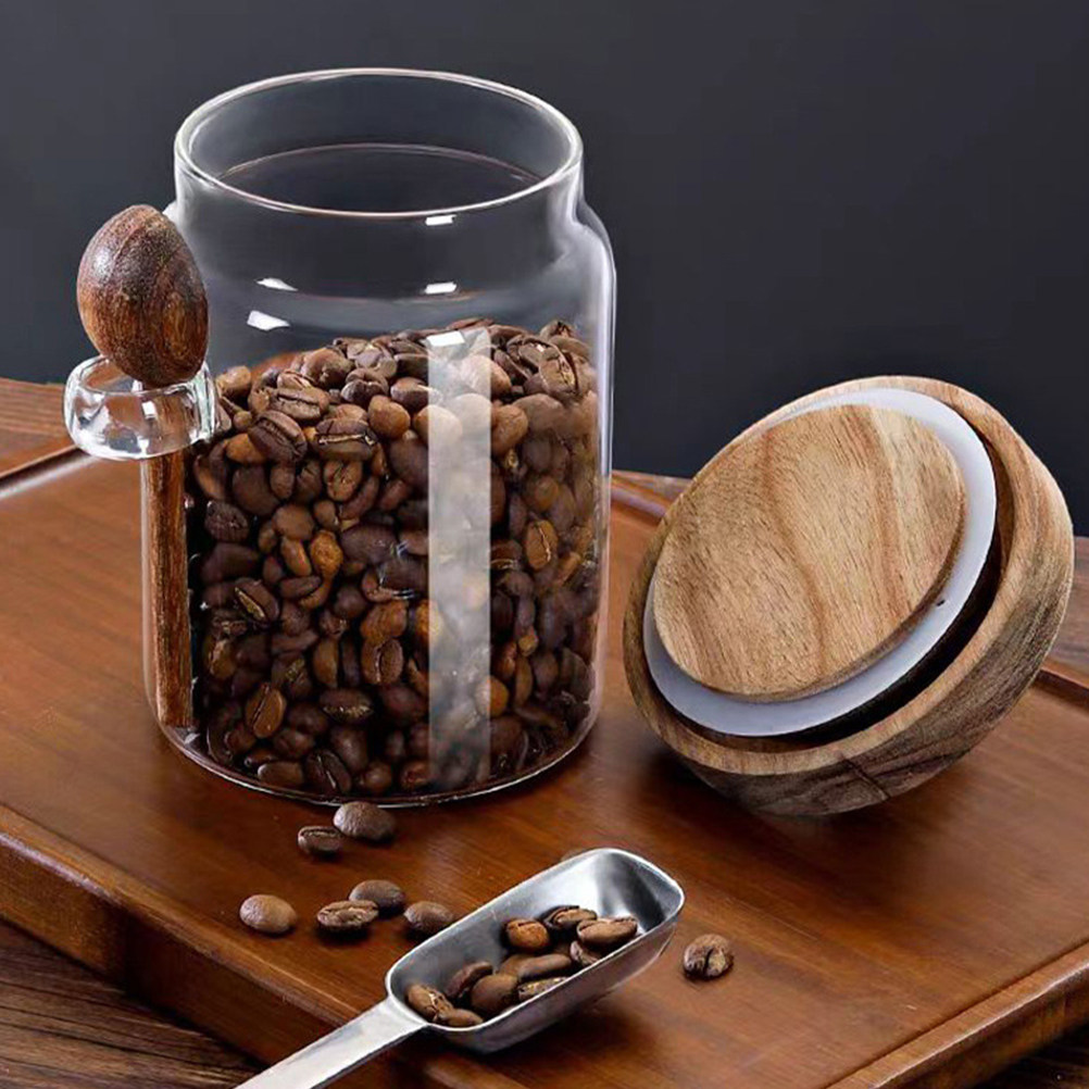 Coffee Tea Containers - Transparent Glass Food Storage Canister with