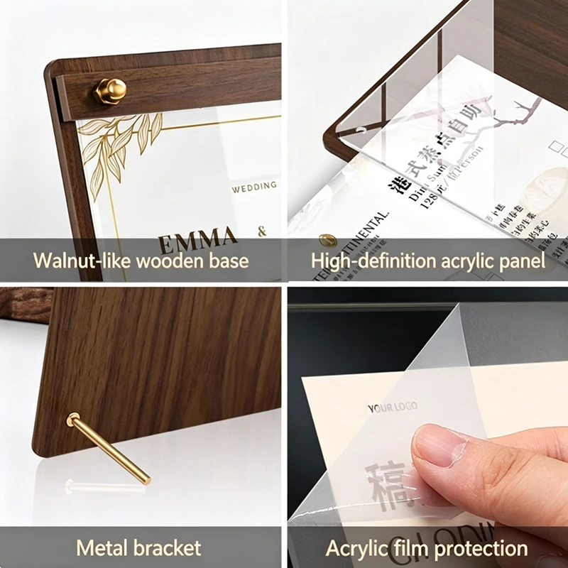 Custom A4 A5 Wood‑Grain Acryli - đánh giá và giá Coffee Tea Menu