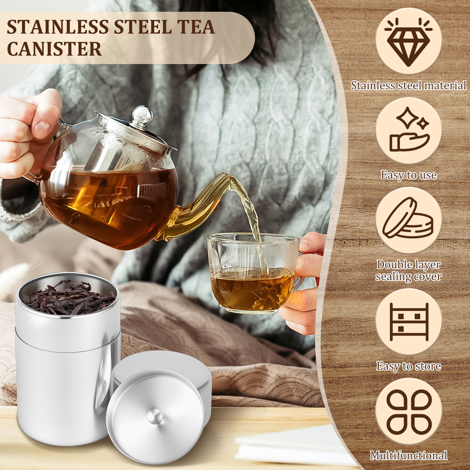 Stainless Steel Tea Leaf Tins  - đánh giá và giá Coffee Tea Sugar